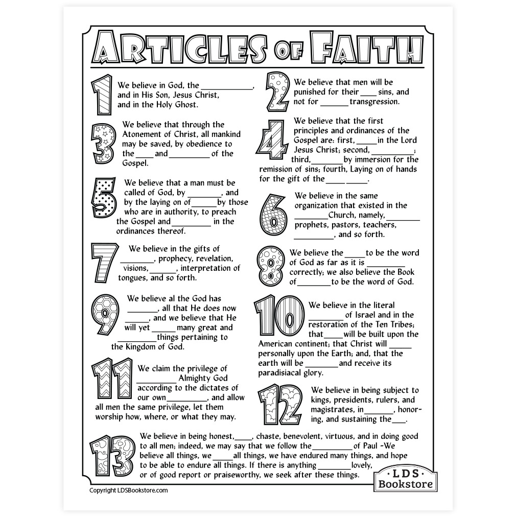 Articles of Faith Coloring & Activity Page - Printable Articles of Faith Coloring & Activity Page - Printable