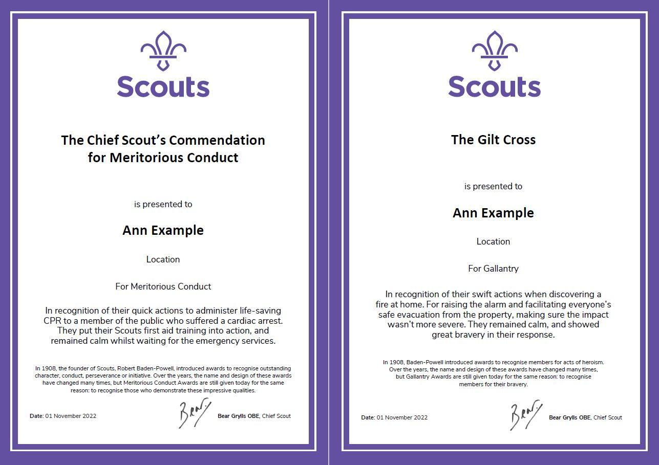 Award Certificates  Scouts