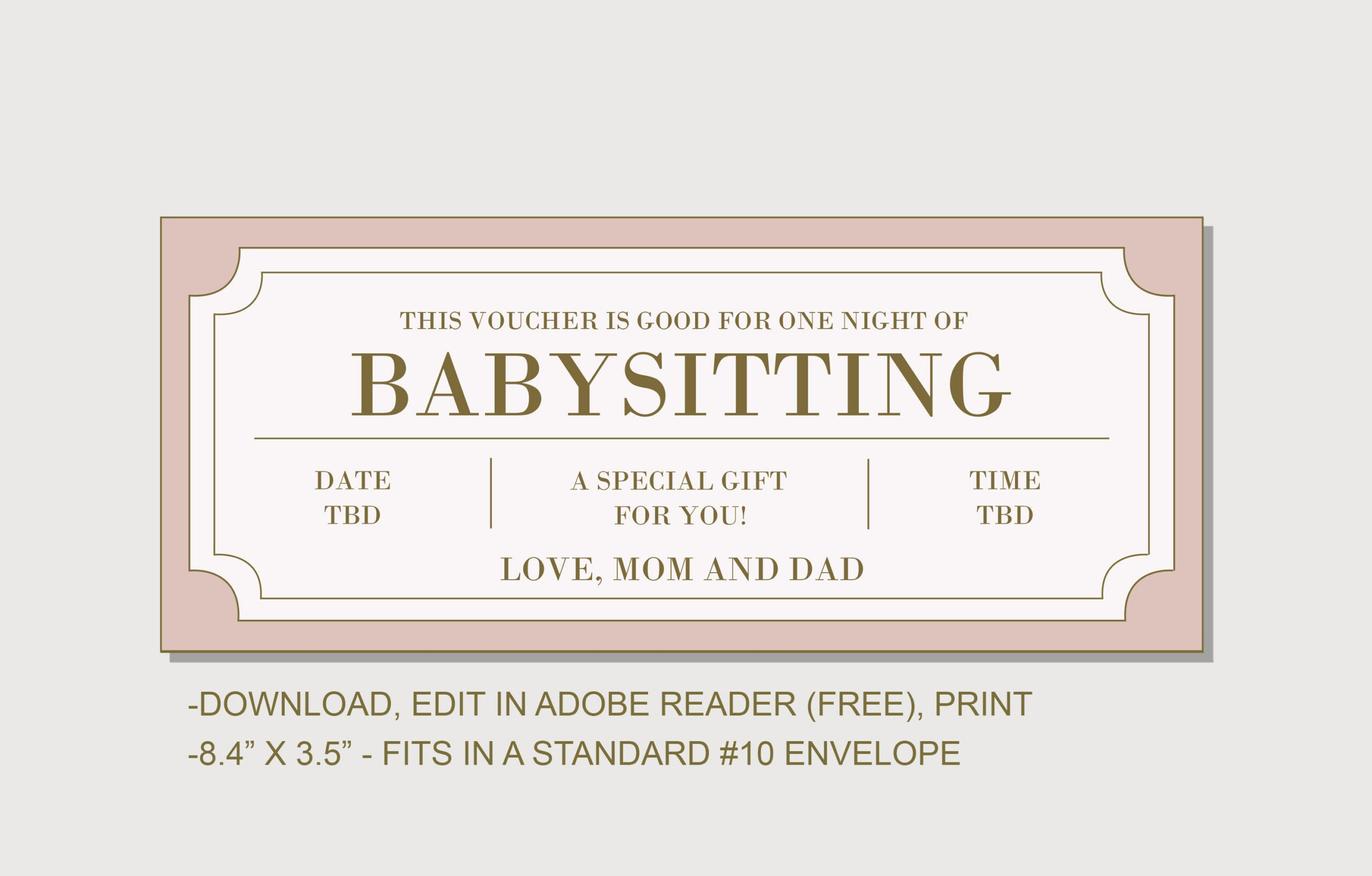 Babysitting Coupon - INSTANT DOWNLOAD - EDITABLE Text - Printable