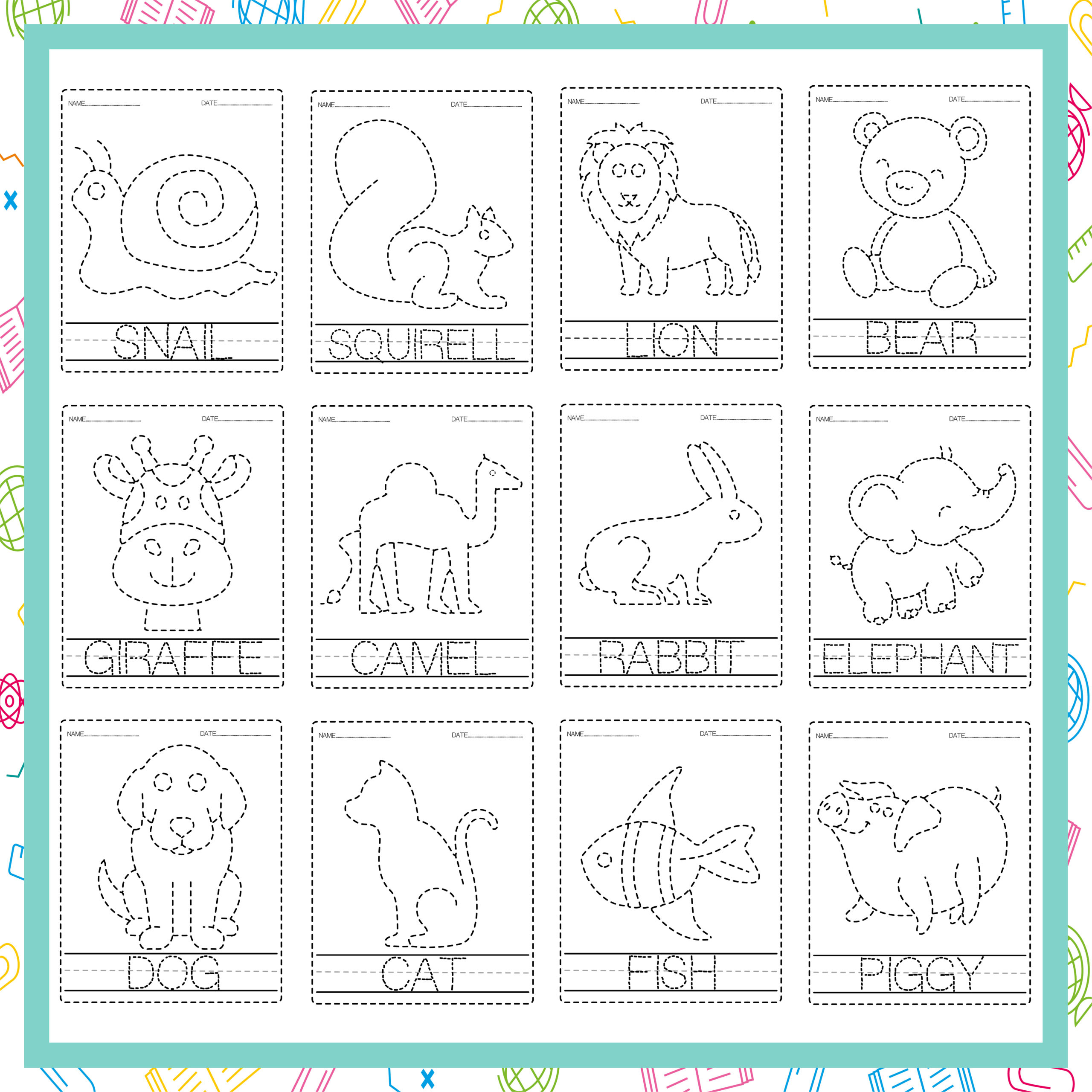 Back to school activities -back to school Animals Tracing