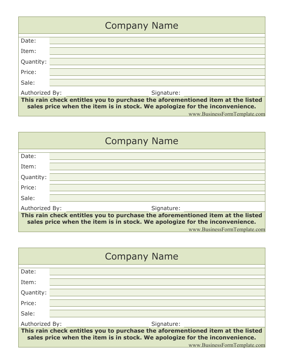 Basic Rain Check Templates Download Printable PDF  Templateroller