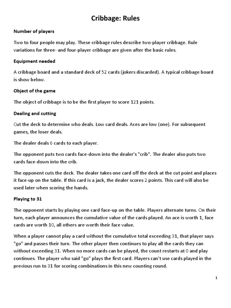 Beginner Cribbage Rules Explained  PDF  Trick Taking Card Games