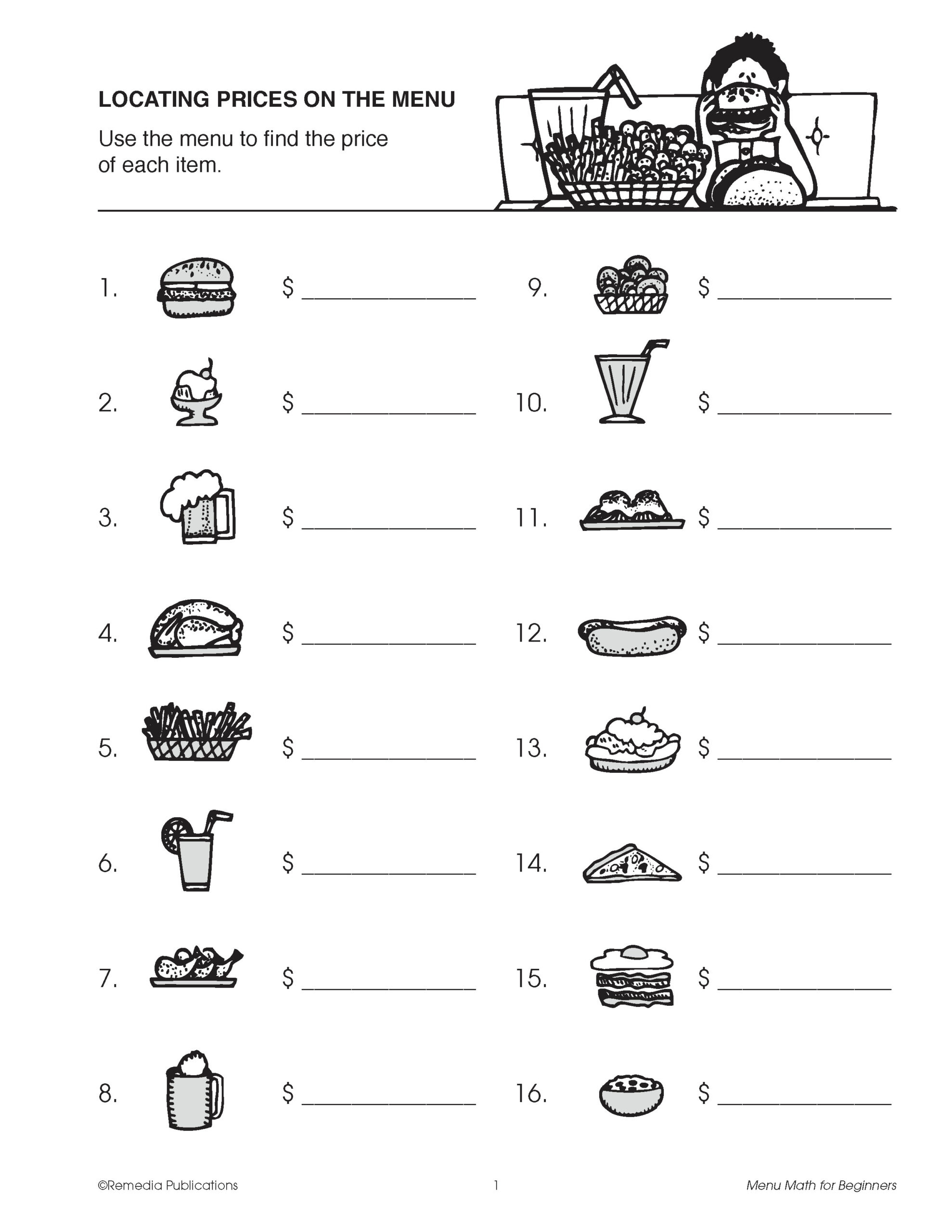 Beginning Menu Math: Addition, Subtraction, Multiplication