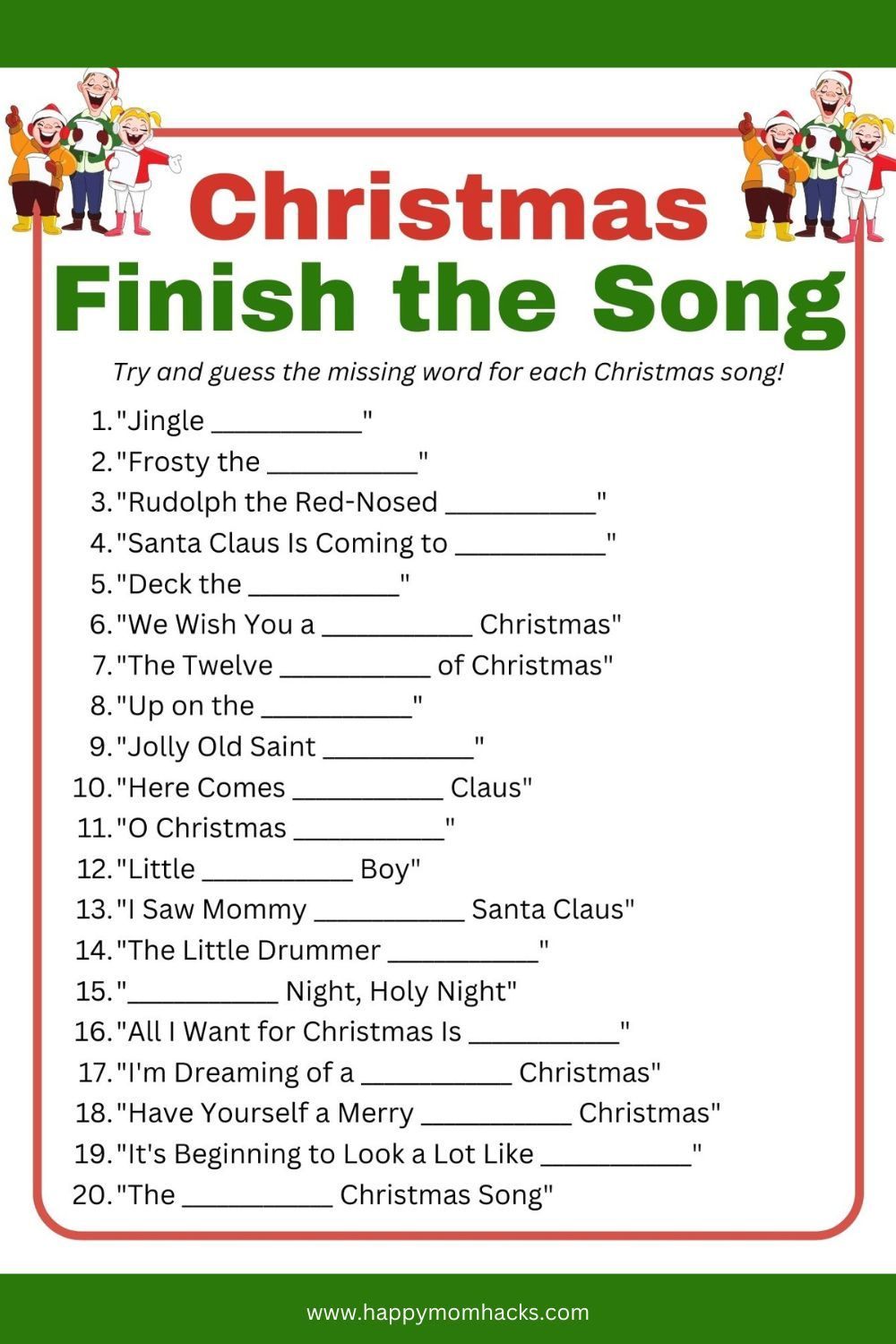 Best Free Printable Christmas Games with Answers for Parties