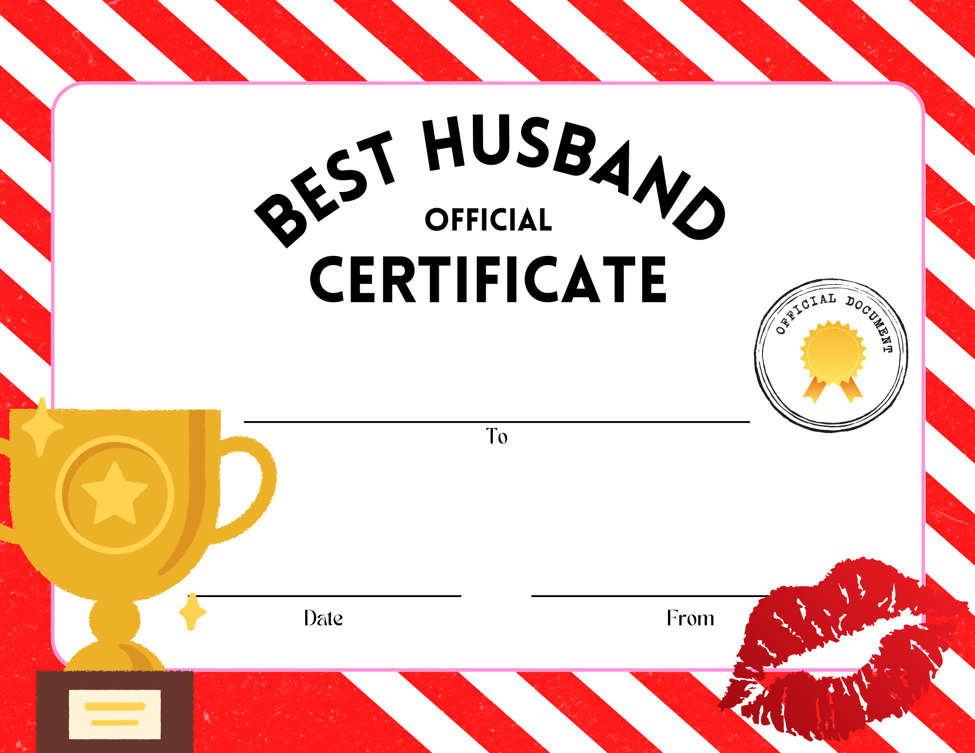 Best Husband Award [PDF Sofort-Download] Urkunde Zertifikat Preis  Erwachsene Spiel Geschenk Valentinstag er-Set Rot + Schwarz