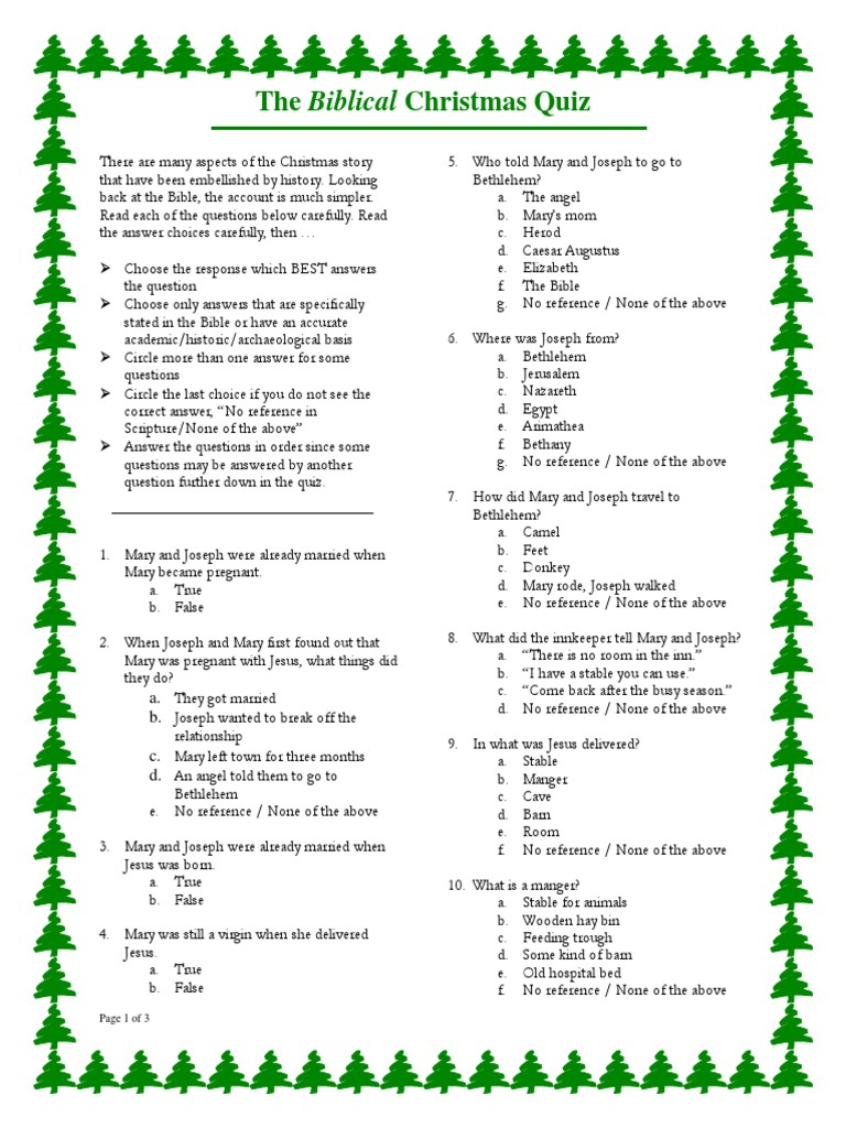 Bible-Based Christmas Quiz  PDF  Biblical Magi  Saint Joseph