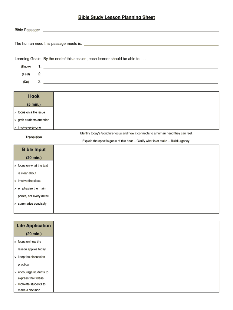 Bible Study Lesson Planning Sheet Form - Fill Online, Printable
