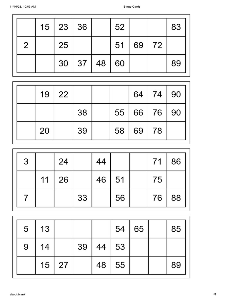 Bingo Cards  PDF