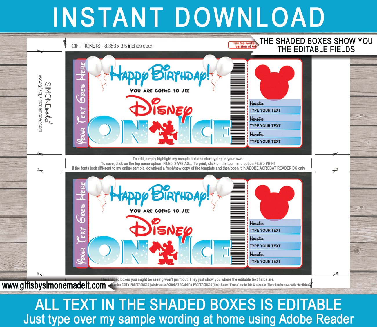 Birthday Disney on Ice Ticket Template  Printable Gift Certificate