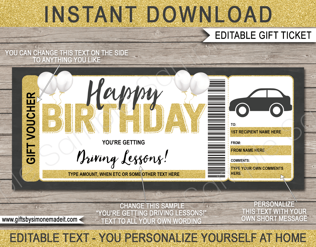 Birthday Driving Lessons Gift Voucher Template