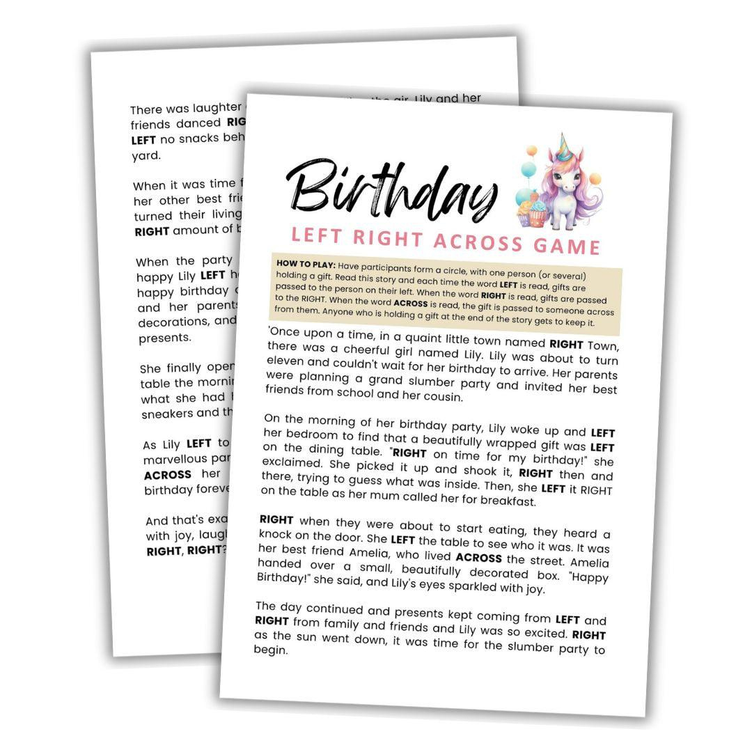Birthday Left Right Across Party Game – Simplify Create Inspire