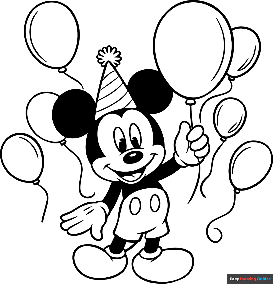 Birthday Mickey Mouse Coloring Page  Easy Drawing Guides