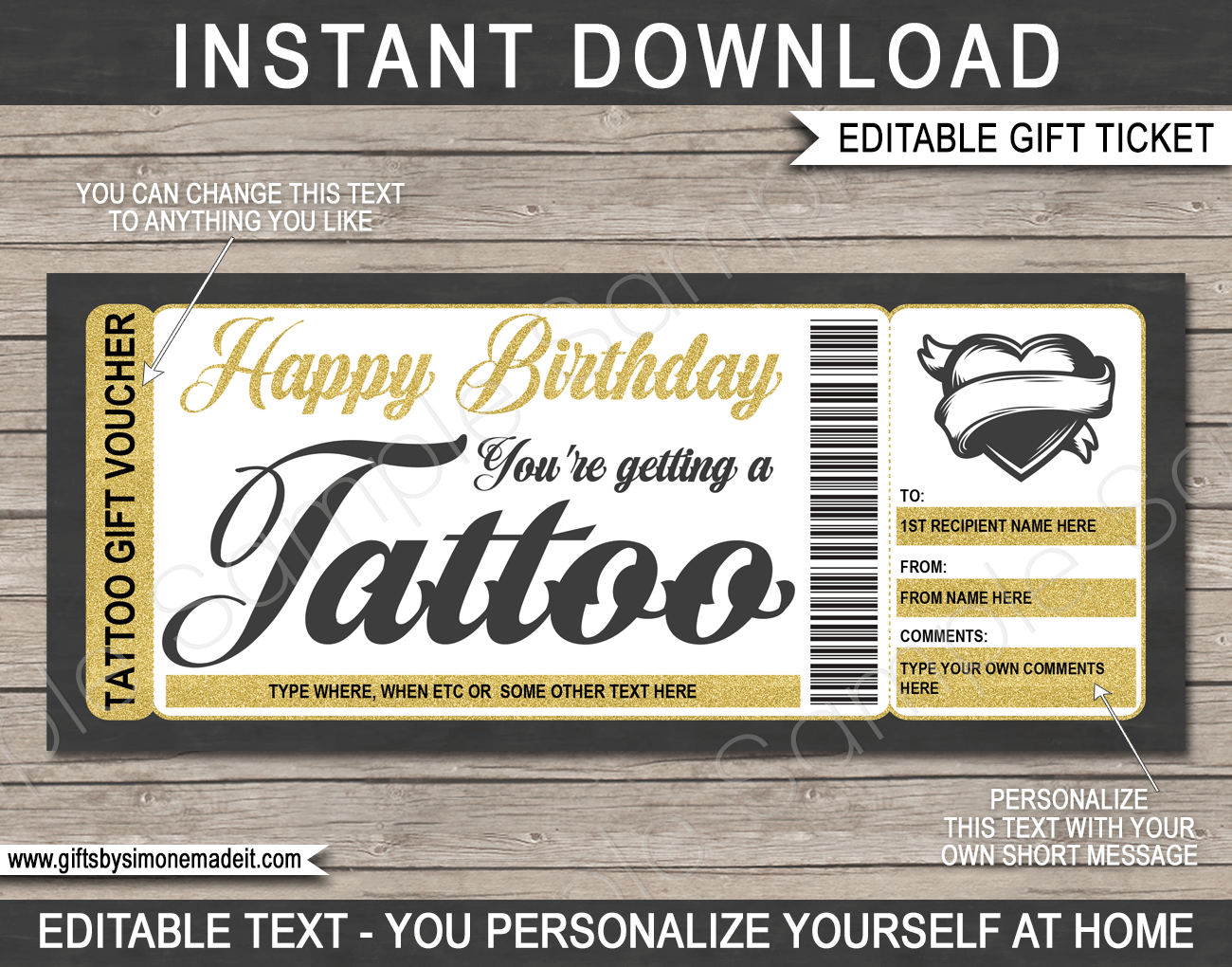 Birthday Tattoo Gift Certificate Template