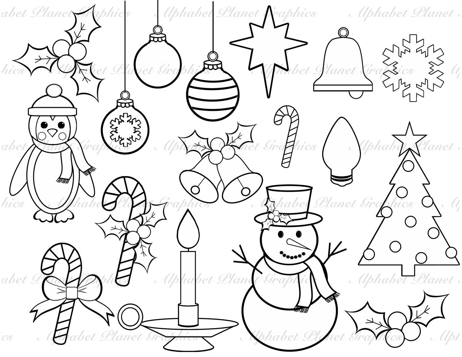 Black and White Christmas Holiday Digital Clip Art Set, Digital