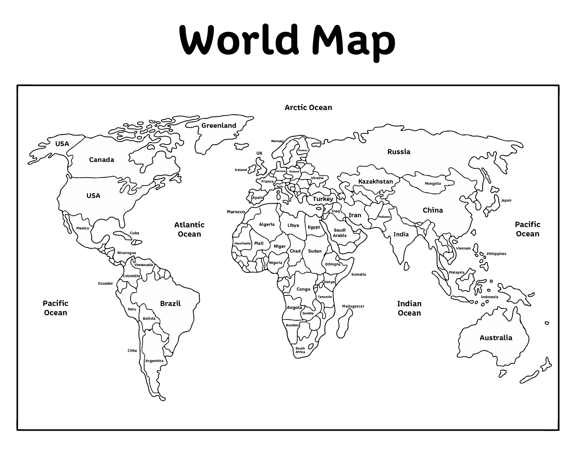 Black And White World Map - Free PDF Printables Printablee Black And White World Map - Free PDF Printables Printablee