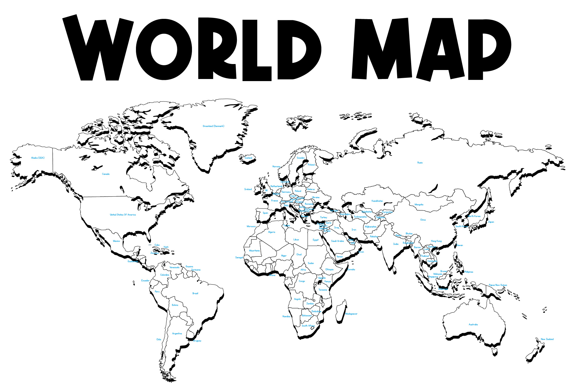 Black And White World Map - Free PDF Printables Printablee Black And White World Map - Free PDF Printables Printablee