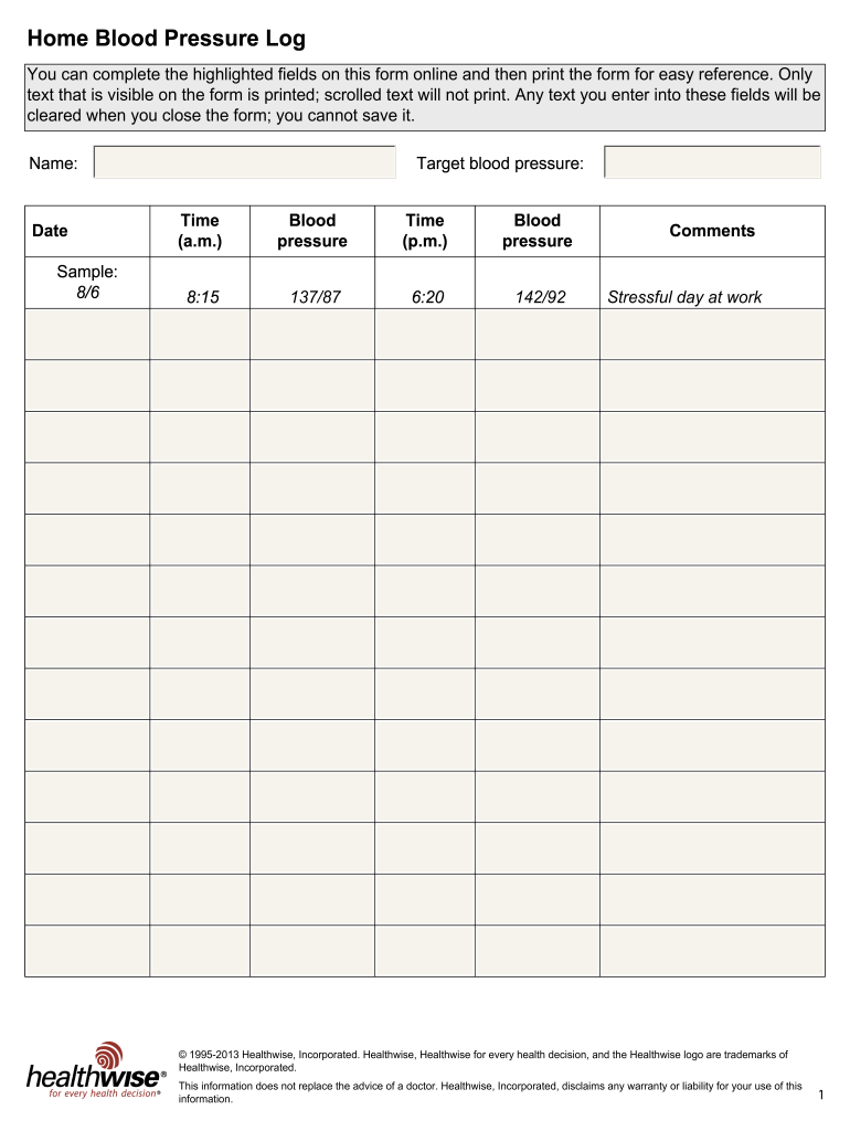 Blood Pressure Chart - Fill Online, Printable, Fillable, Blank