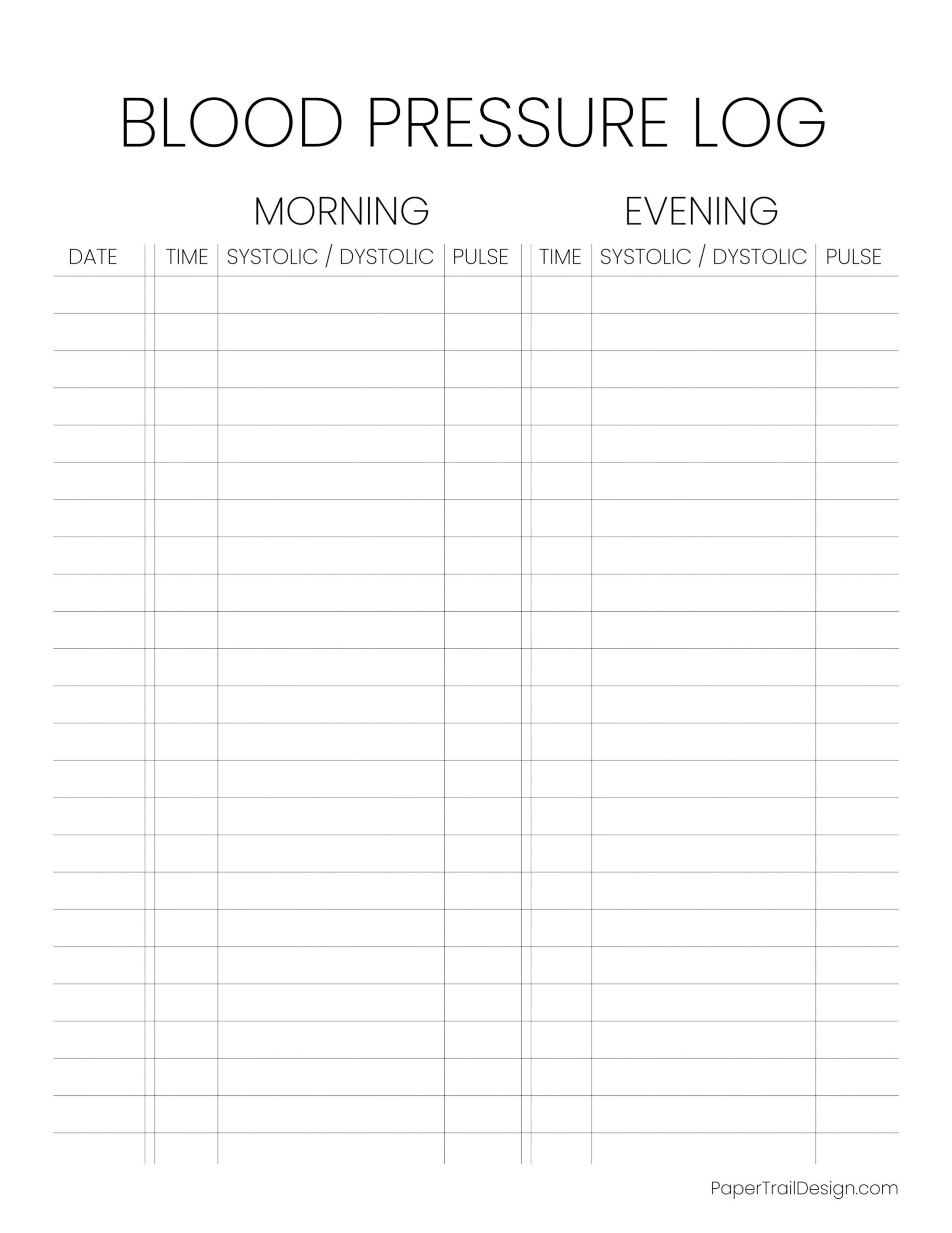 Blood Pressure Log Sheet - Paper Trail Design