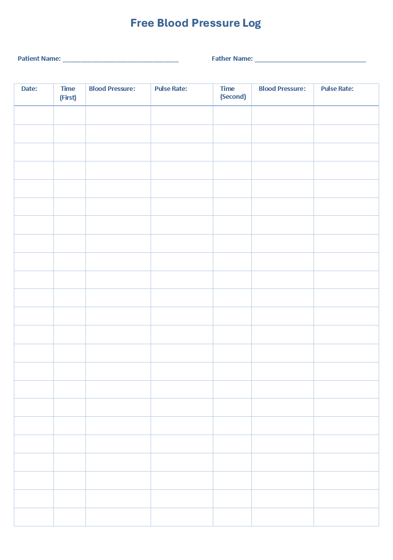 Blood Pressure Log Template  Free Word Templates
