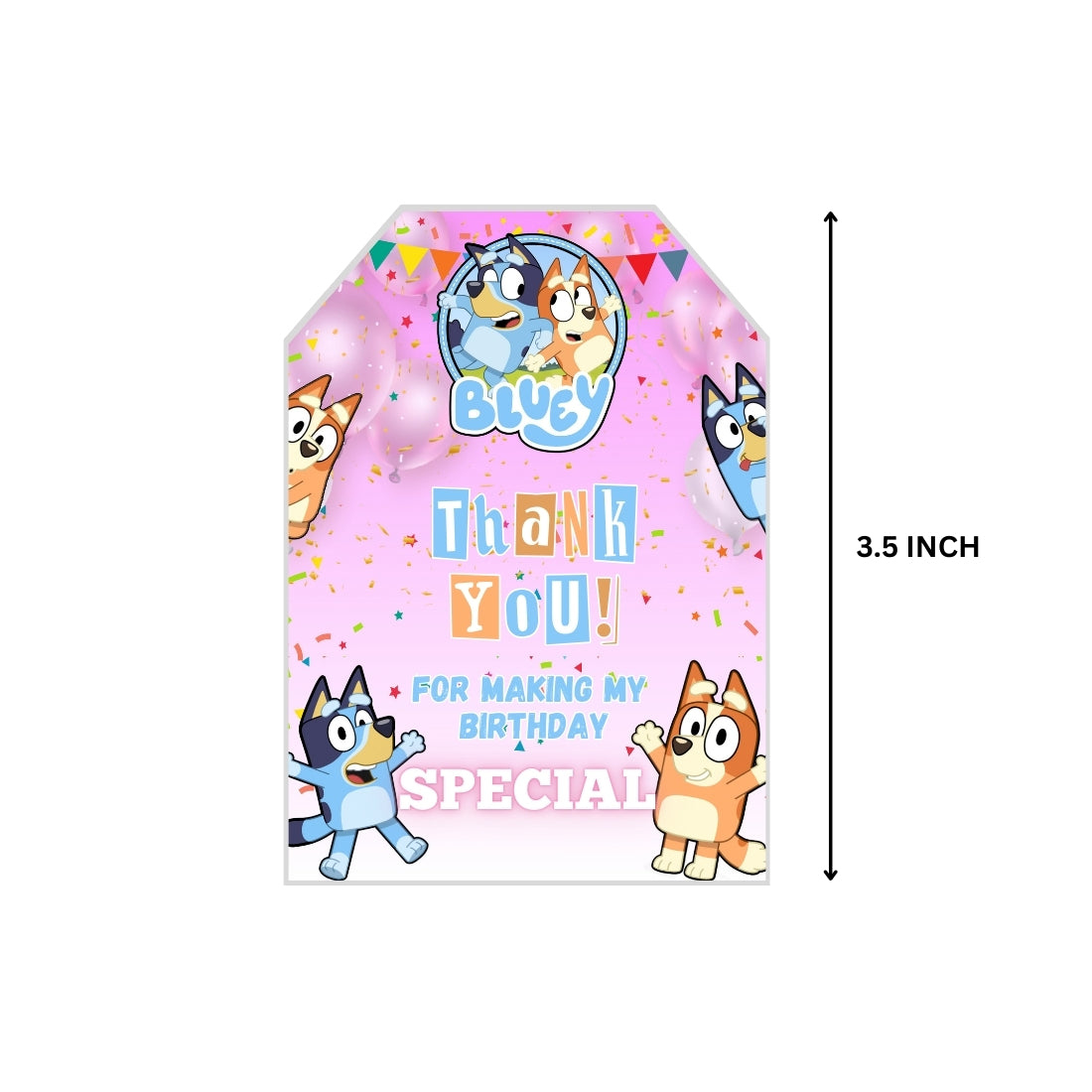 Bluey Theme Thank You Cards & Return Gift Tags - Pcs, x