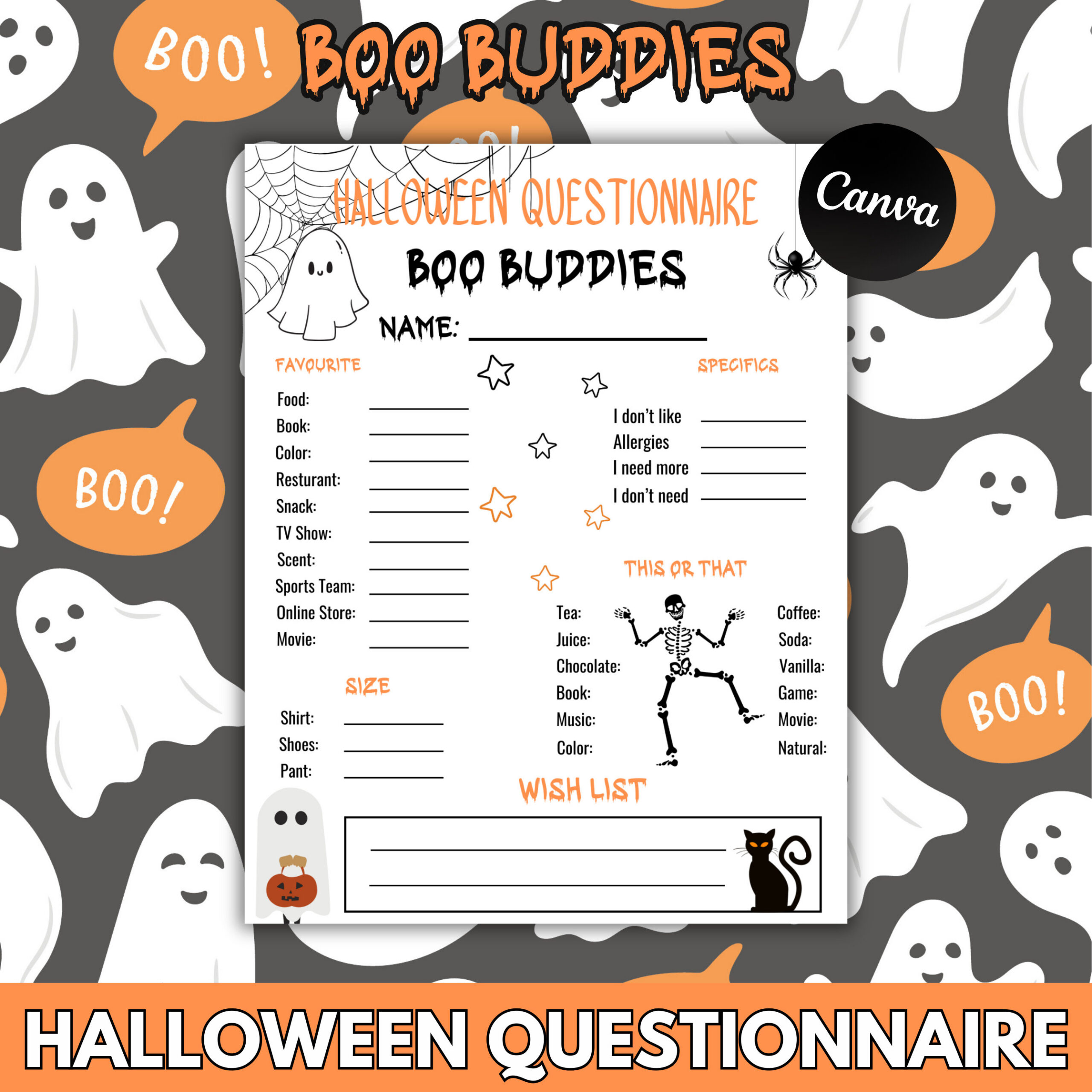 Boo Basket Questionnaire, Halloween Boo Buddy Gift Exchange