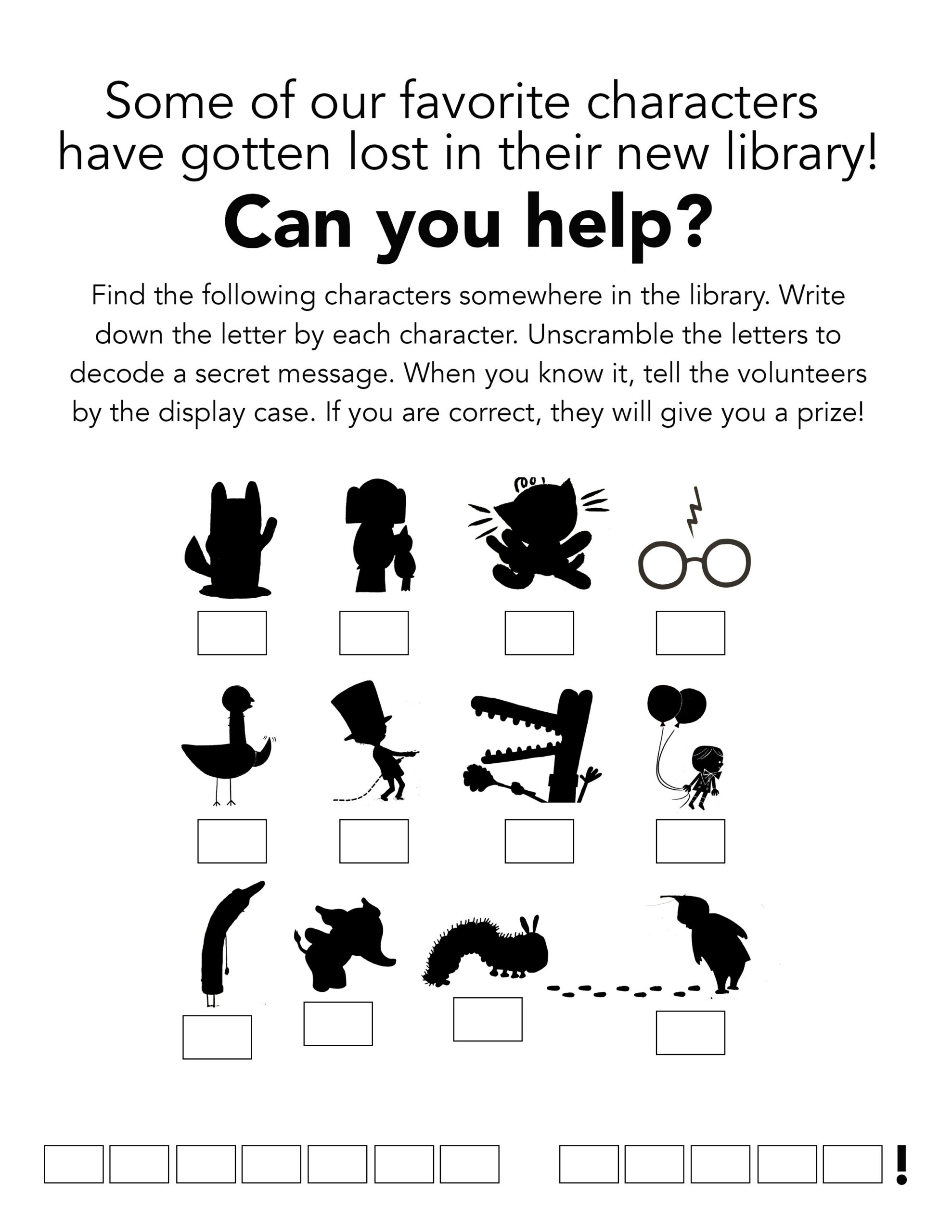 Book Character Silhouette Scavenger Hunt - Jbrary