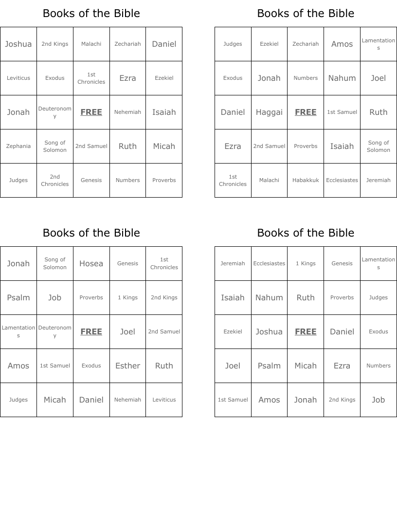 Books of the Bible Bingo Cards - WordMint