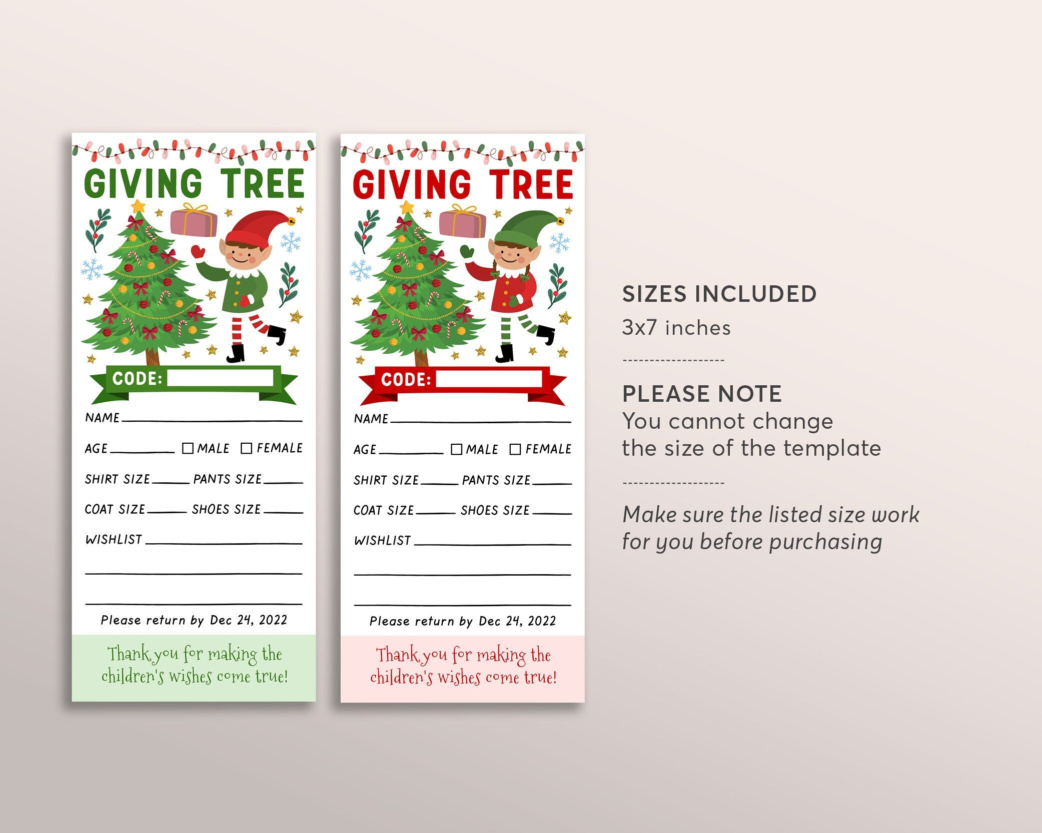 BOY and GIRL Elves Christmas Giving Tree Gift Tag Editable Template, Donation Slip With Elf Printable, Charity Community Event Church School BOY and GIRL Elves Christmas Giving Tree Gift Tag Editable Template, Donation Slip With Elf Printable, Charity Community Event Church School
