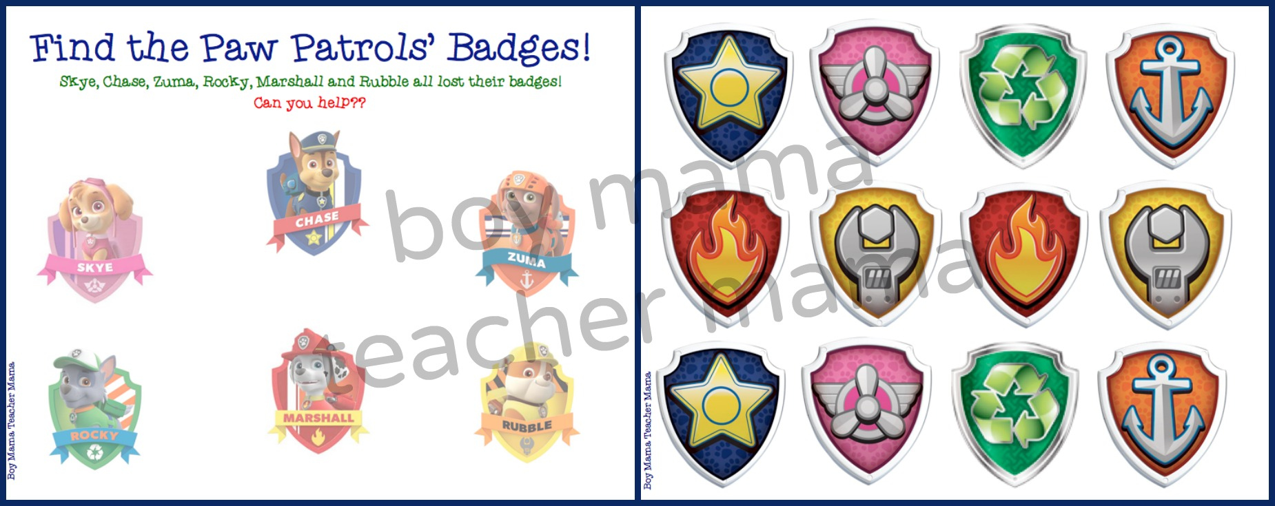 Boy Mama: FREE Paw Patrol Find the Badge Printable Game - Boy Mama