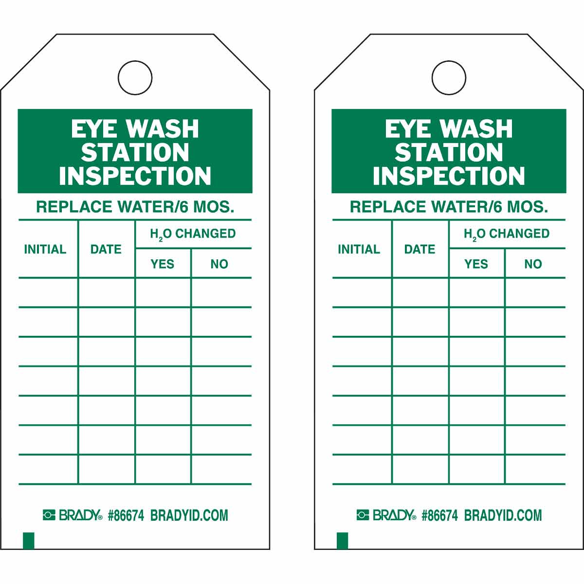 Brady Part:   Eye Wash Inspection Tags  BradyID