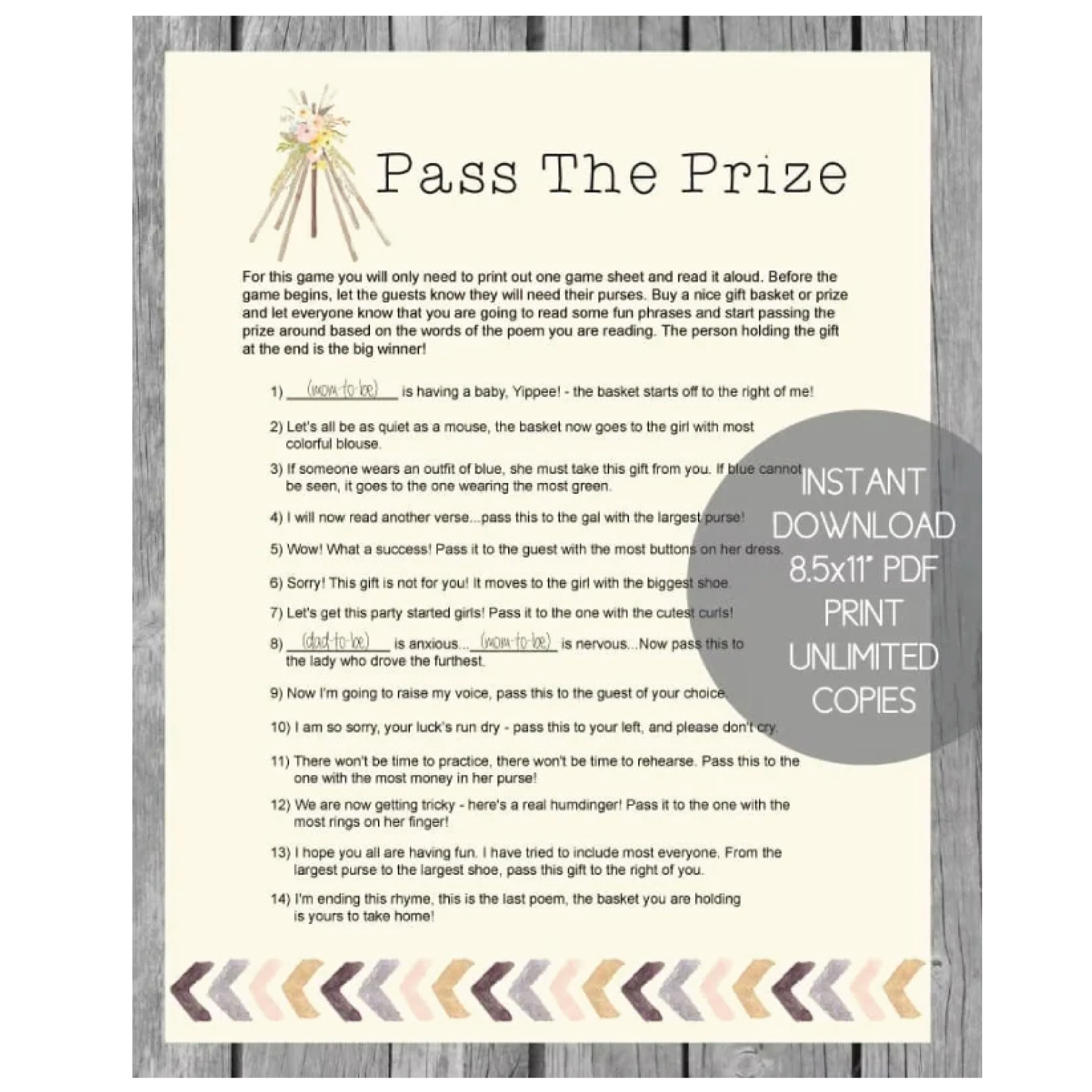 Buy pass the prize baby shower game free printable Online