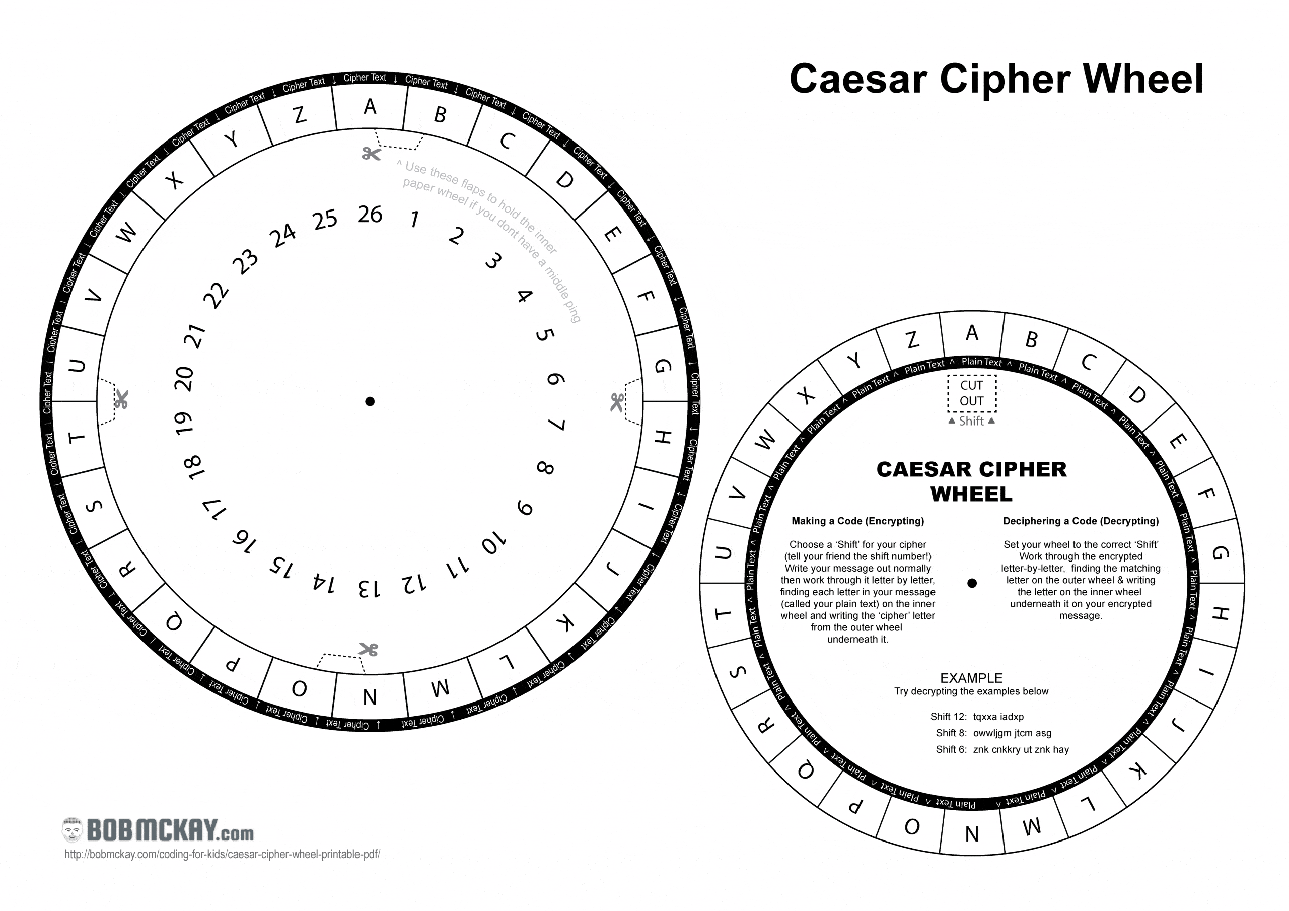 Caesar Cipher Wheel Printable PDF - Bob McKay