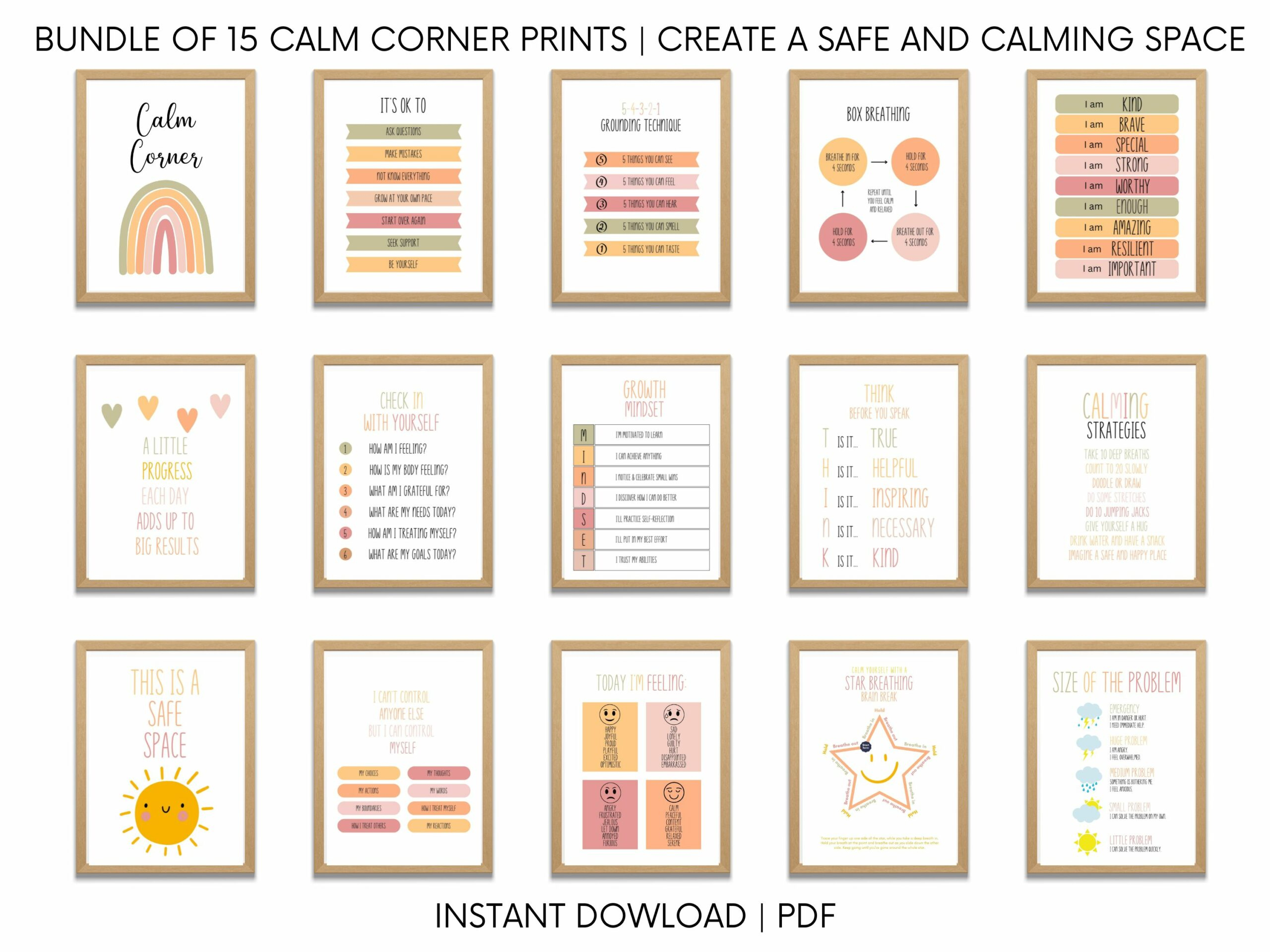 Calming Corner Wall Art Poster Set-  Calm Down Strategies