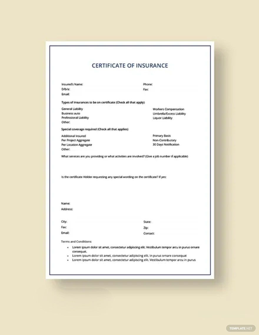 Car insurance Certificate Template in Word, Google Docs, Pages