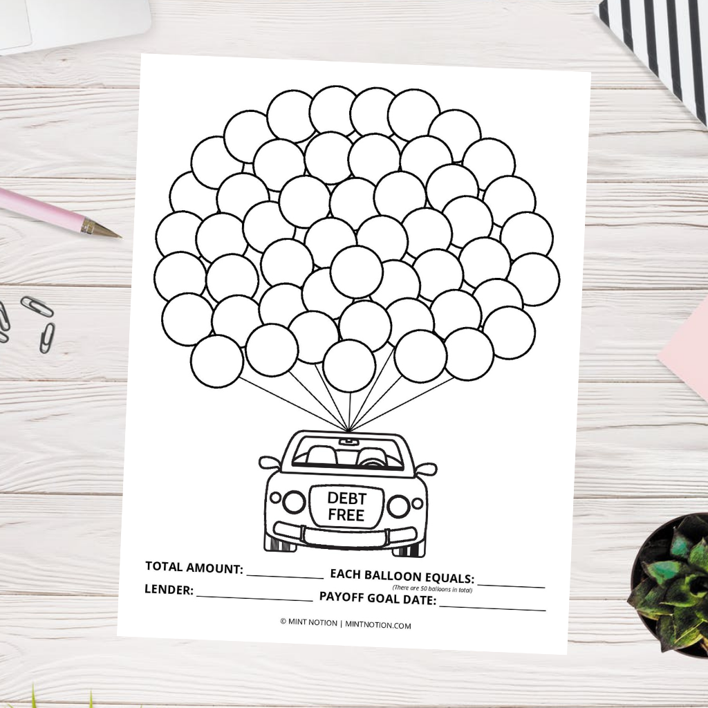 Car Loan Debt Free Chart (Printable) – Mint Notion Shop