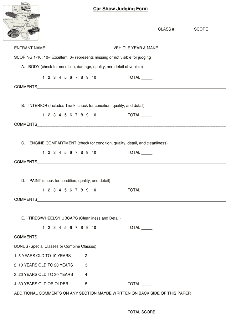 Car Show Judging Form - Fill Online, Printable, Fillable, Blank