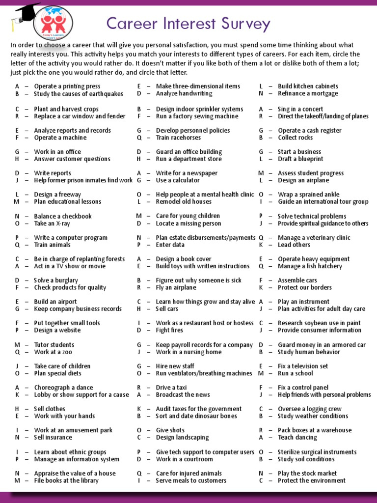Career - Interest - Survey Self-Assessment  PDF  Interest