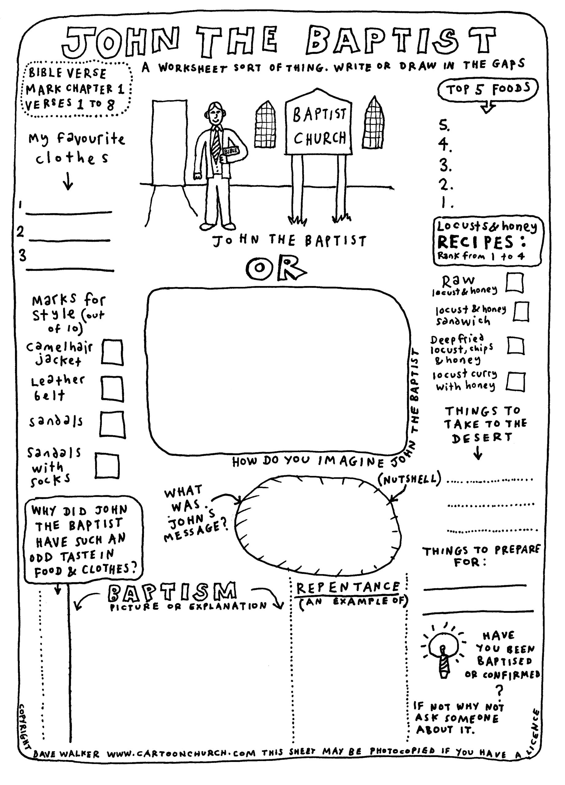 Cartoon worksheet: John the Baptist - CartoonChurch