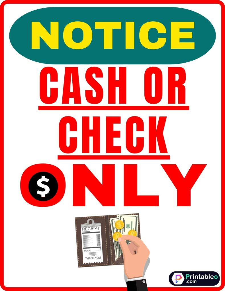 Cash Only Sign Printable - Printable Party Favors