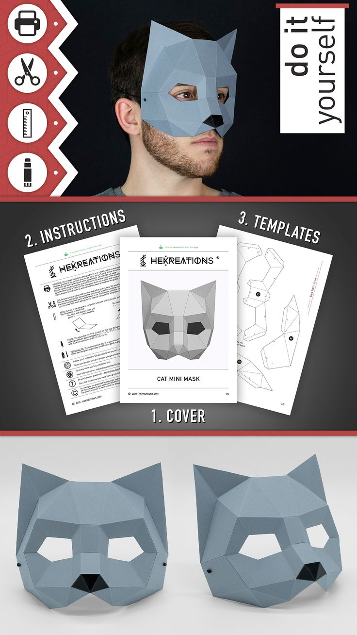 Cat Masquerade DIY  PDF Template, Pattern, Papercraft, Paper Mask