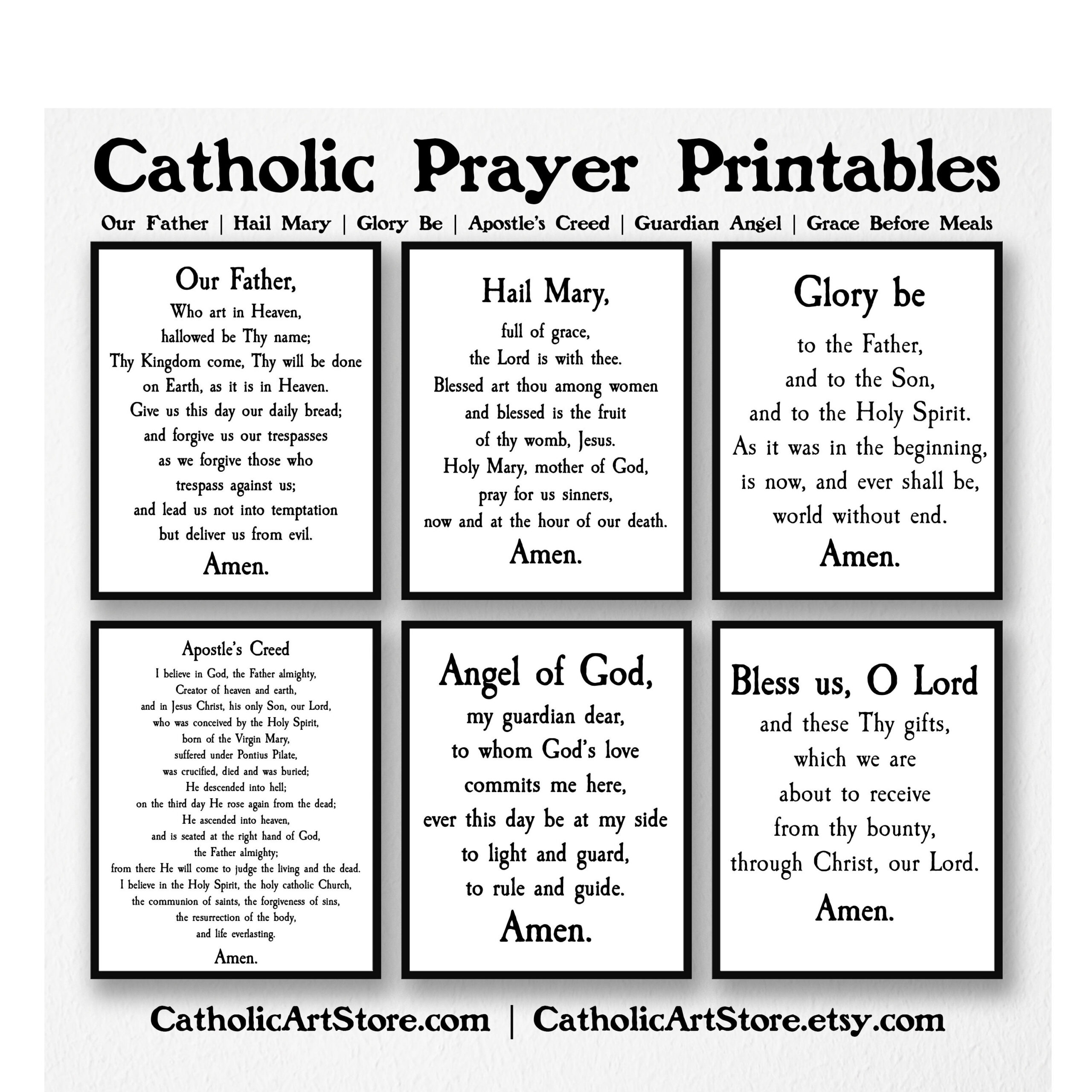 Catholic Prayer Art Prints: Our Father, Hail Mary, Glory Be