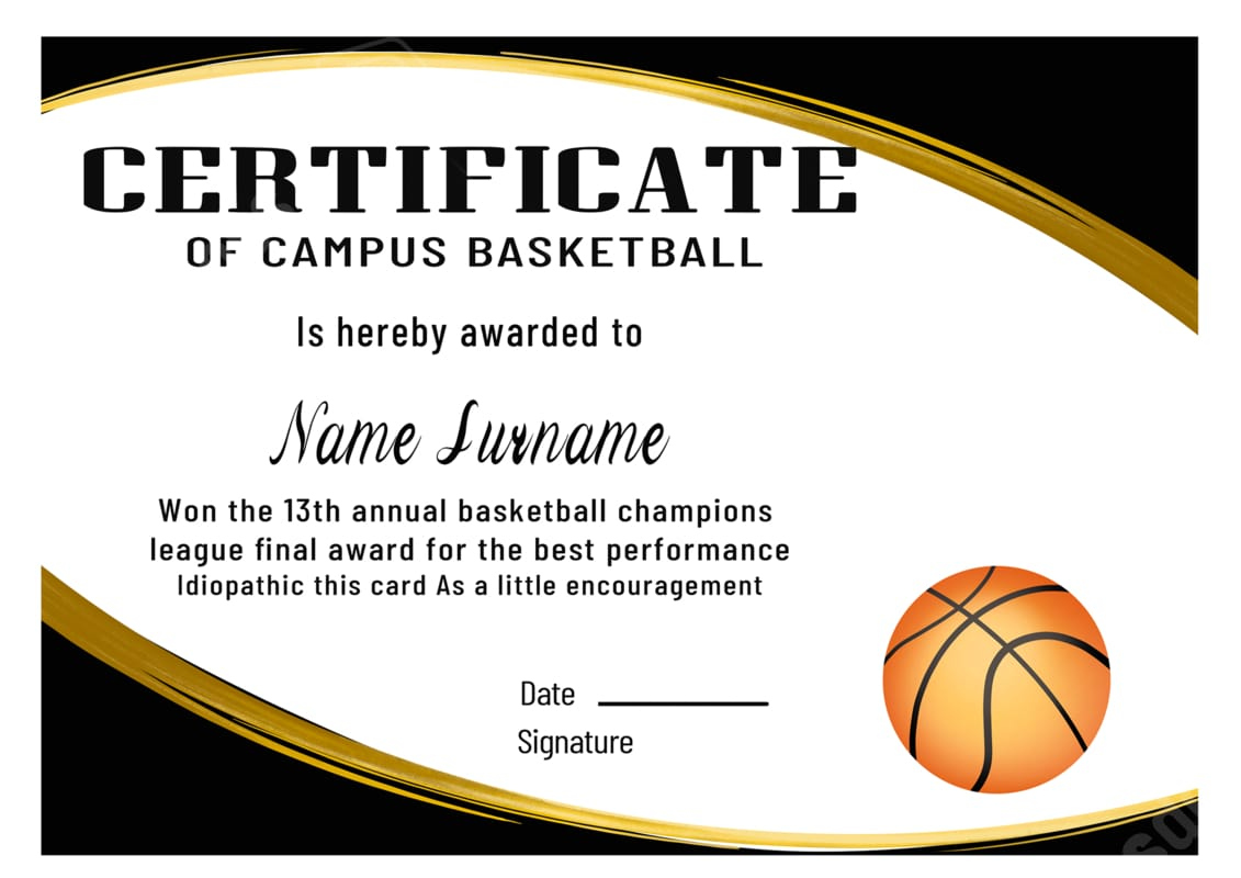 Certificate For Basketball Sports Achievement Word Template And