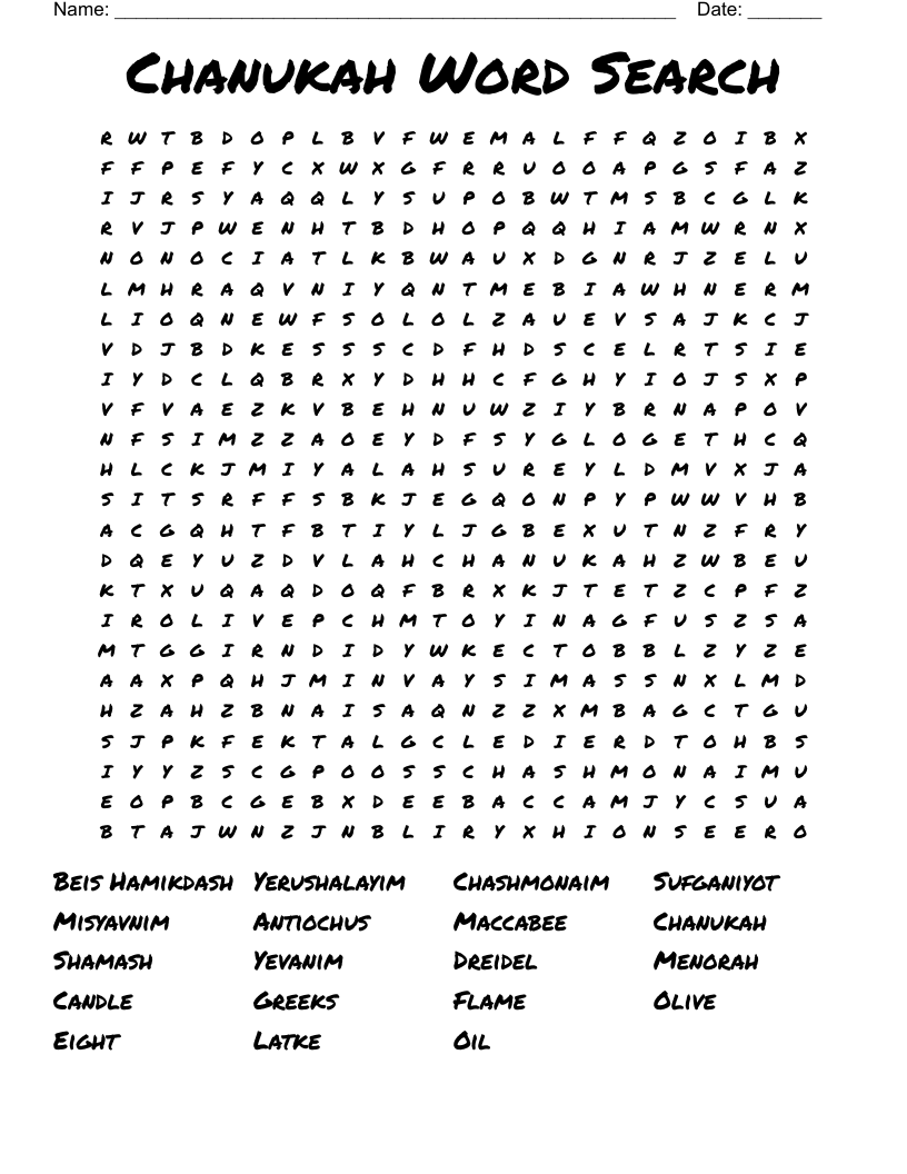 Chanukah Word Search - WordMint