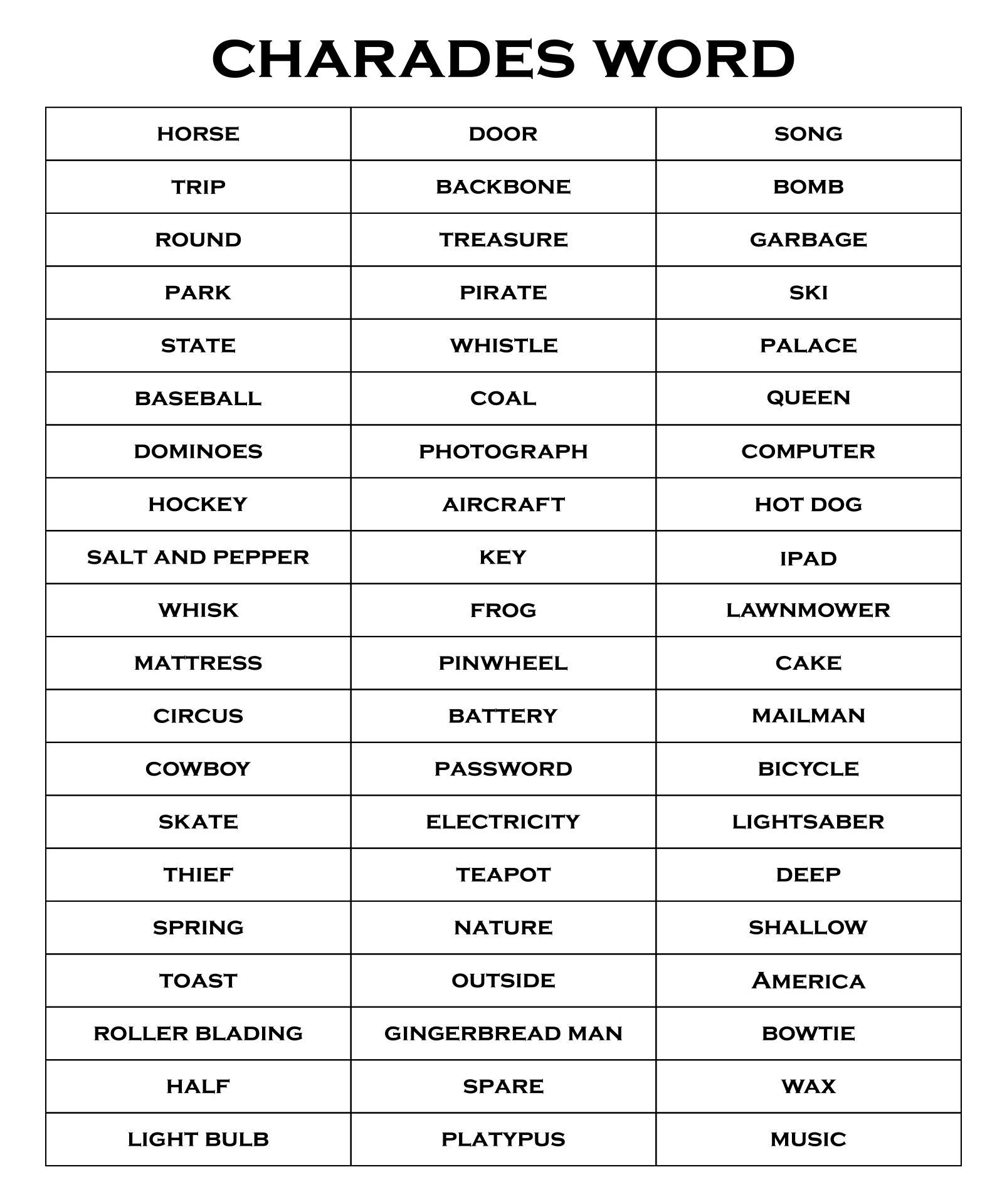 Charade Cards Printable - Printable Party Favors