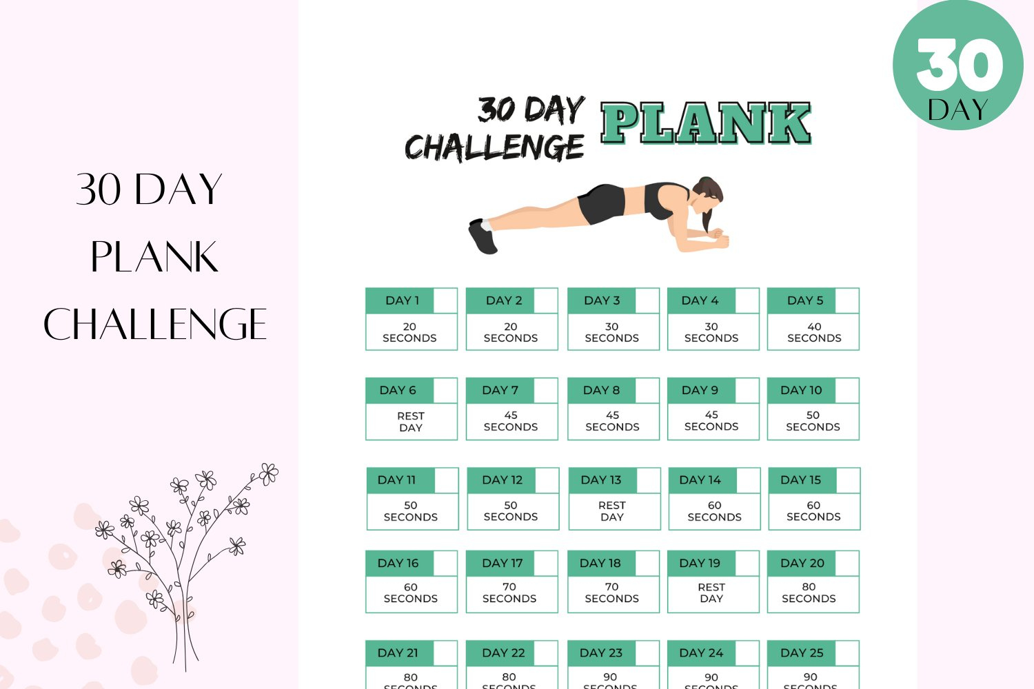 Chart  Day Plank And Squat Challenge Printable Printable Kids