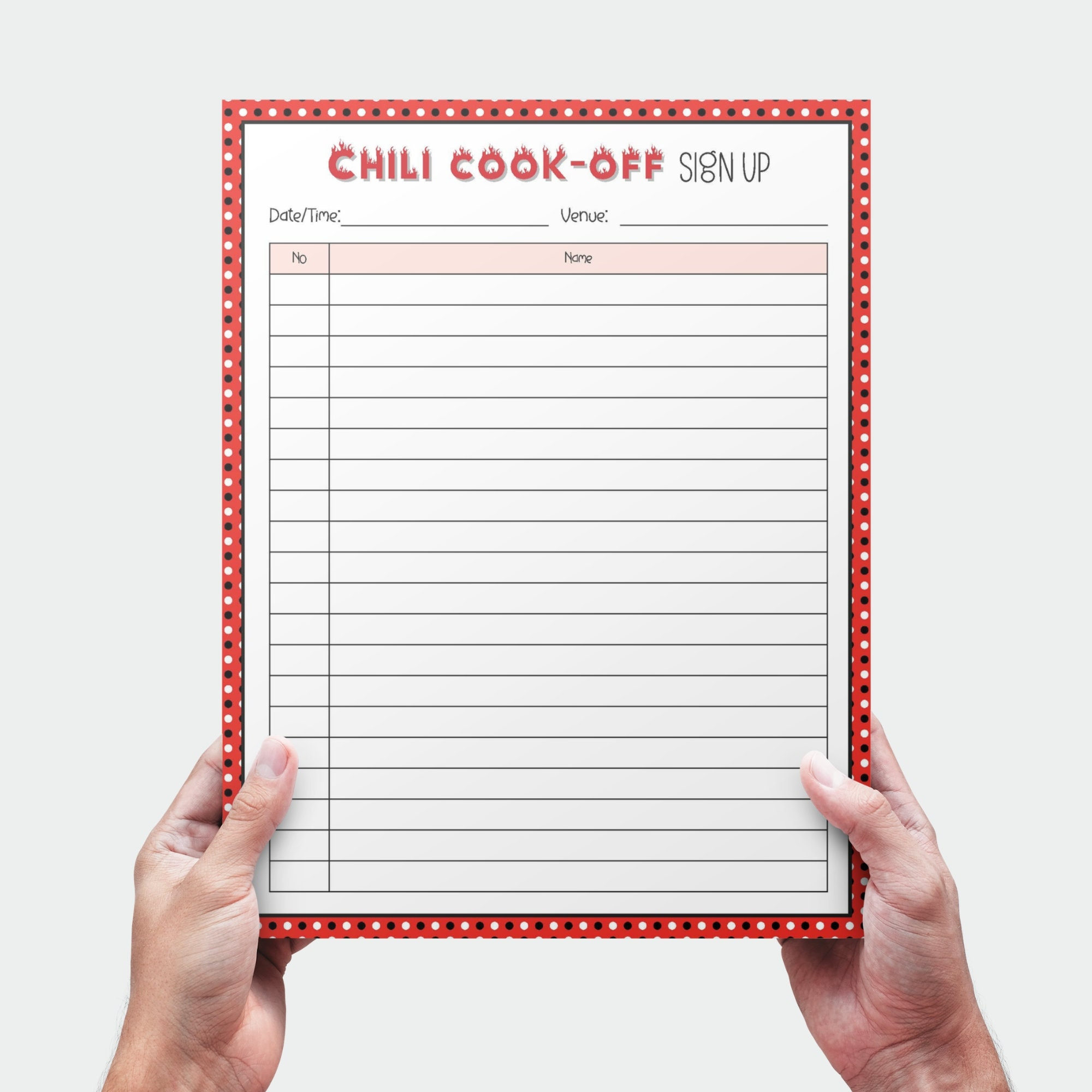 Chili Cook Off Sign Up Sheet Vorlage bearbeitbar, Kochwettbewerb Chili Cook Off Sign Up Sheet Vorlage bearbeitbar, Kochwettbewerb