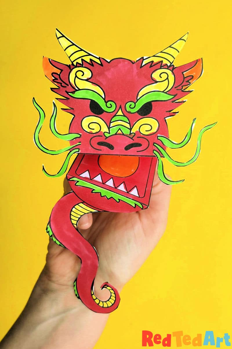 Chinese New Year: Paper Dragon Printable Puppet - Red Ted Art