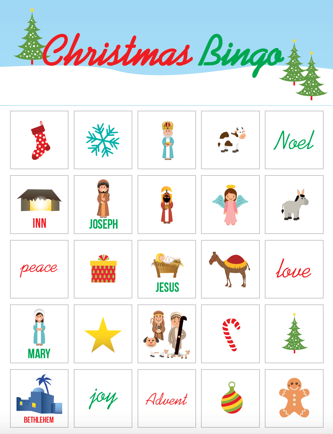 Christmas Bible Bingo Game For Kids – Children