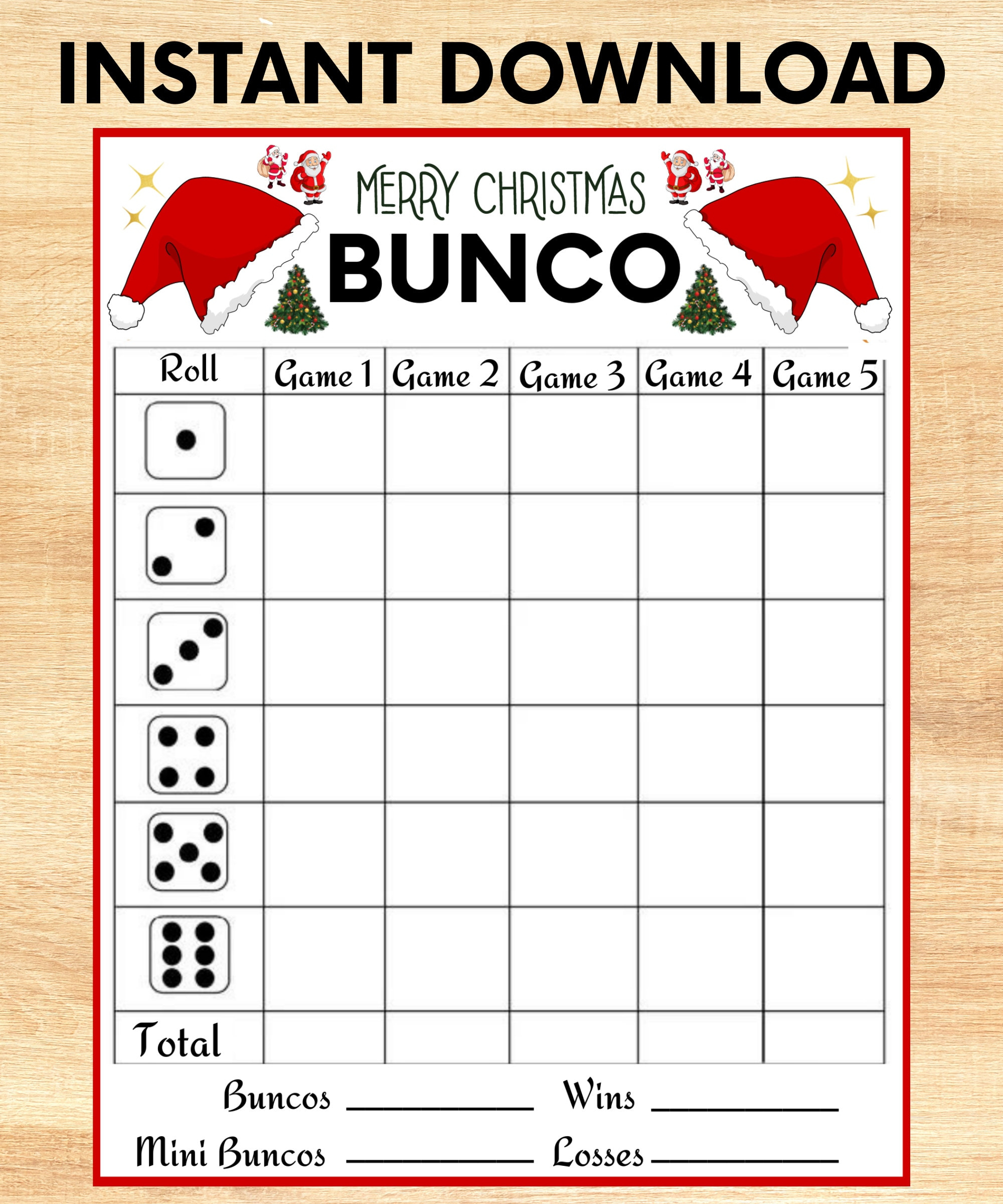 Christmas Bunco Game: Druckbare Ergebniskarten & Tally Sheet (PDF