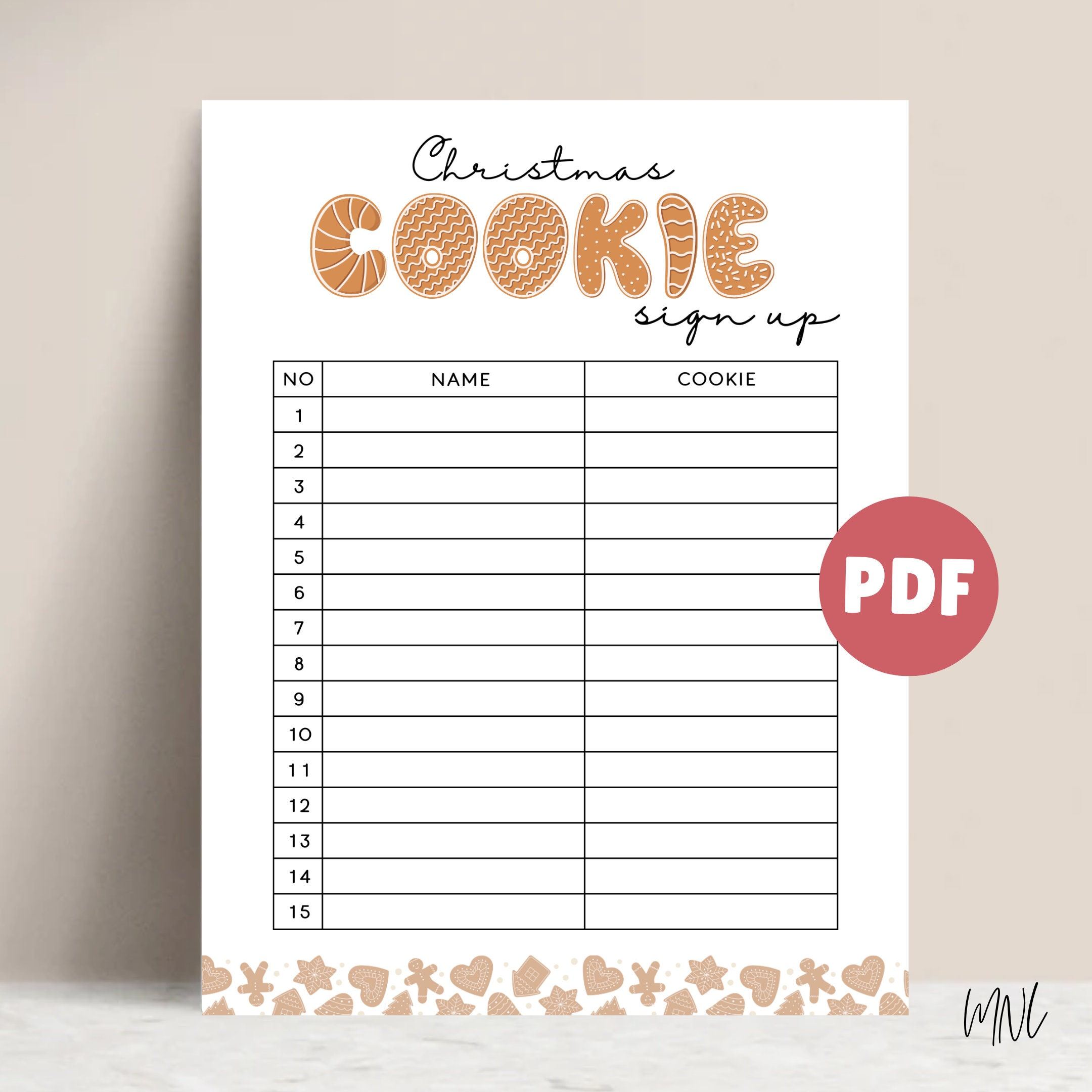 Christmas Cookie Sign up Sheet for Christmas Party, Cookie Party